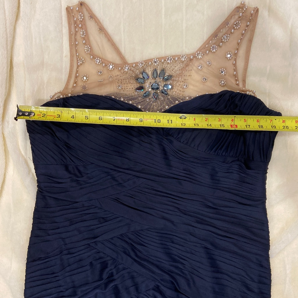 Adrianna Papell Navy Blue Beaded Illusion Neck Ruched Bodycon Cocktail Dress 16W - Picture 10 of 14